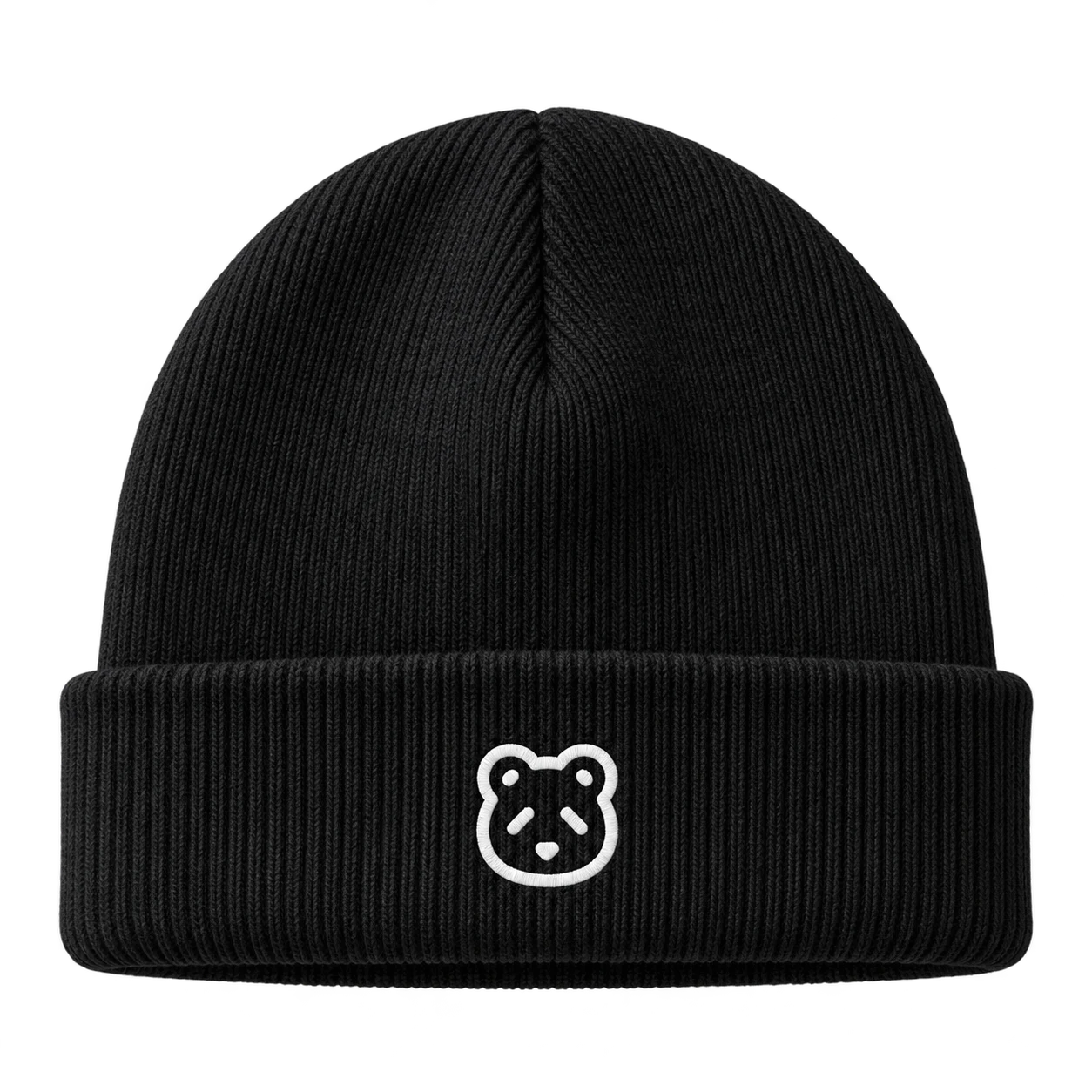 Beanie in Schwarz mit kleinem Panda-Icon