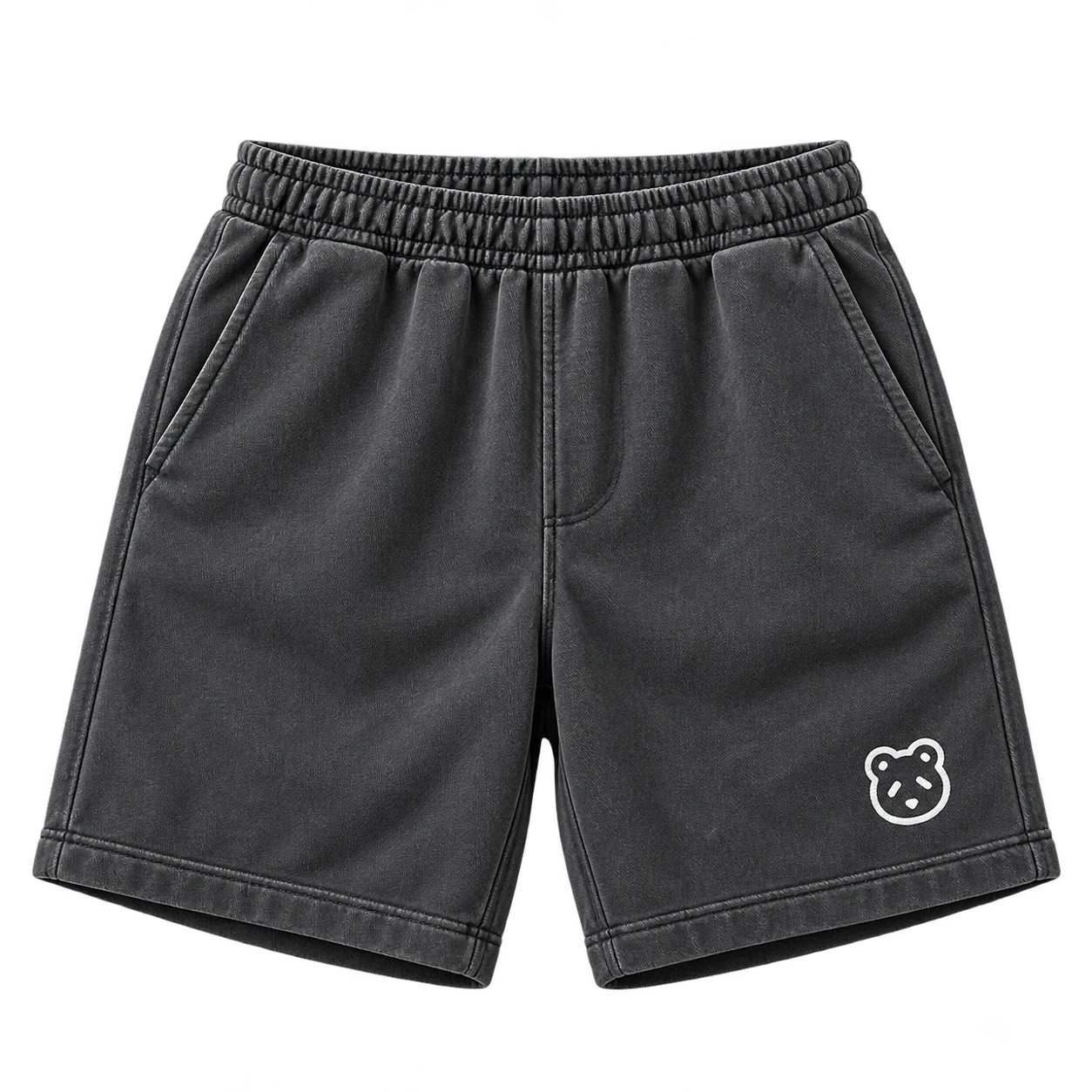Sweat Shorts in Washed charcoal mit kleinem Panda-Icon